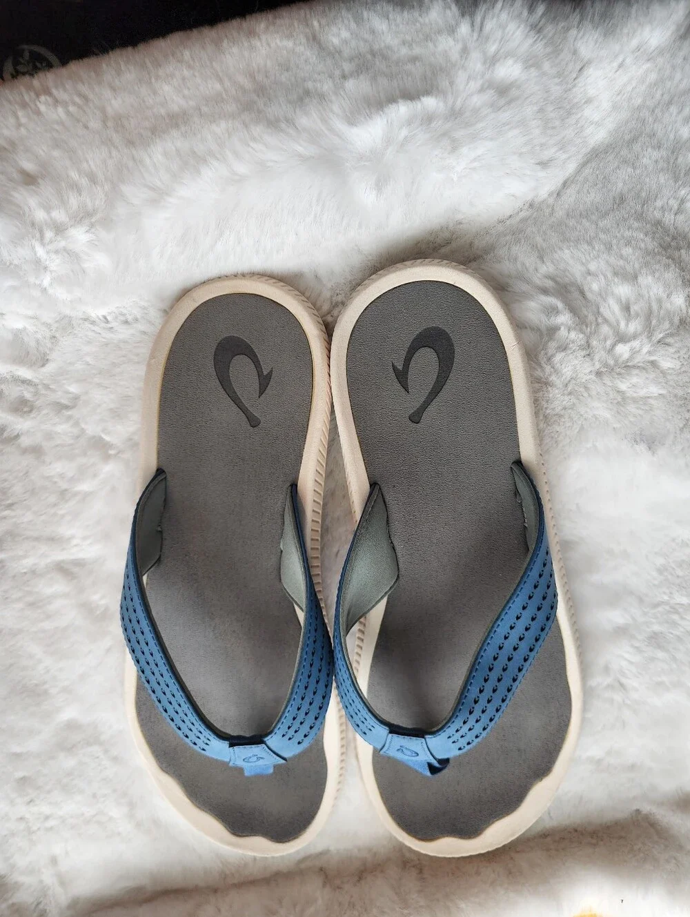 OluKai Blue and Gray Men’s Flip-Flops